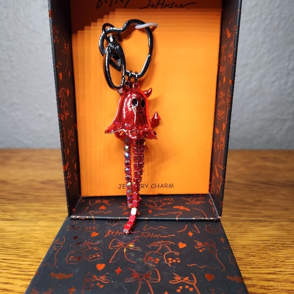 Betsey Johnson Halloween Red Devil Ghost Jeweled Bag Charm/Keychain - Picture 2 of 3